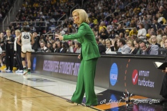 ALBANY, NEW YORK – APRIL 1:  LSU Head Coach KIM MULKEY directs her team during the 2024 NCAA Women’s Basketball Tournament Albany 2 Regional Final at MVP Arena on April 1, 2024, in Albany, N.Y.  (Scotty Rausenberger/A Lot of Sports Talk)