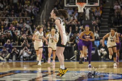 ALBANY, NEW YORK – APRIL 1: Iowa guard CAITLIN CLARK (22) reacts to the crowd after making one of her nine 9 three-point field goals during the 2024 NCAA Women’s Basketball Tournament Albany 2 Regional Final at MVP Arena on April 1, 2024, in Albany, N.Y.  (Scotty Rausenberger/A Lot of Sports Talk)
