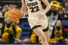 ALBANY, NEW YORK – APRIL 1:  Iowa guard CAITLIN CLARK (22) pushes the ball up-court during the 2024 NCAA Women’s Basketball Tournament Albany 2 Regional Final at MVP Arena on April 1, 2024, in Albany, N.Y.  (Scotty Rausenberger/A Lot of Sports Talk)