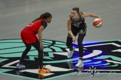 BROOKLYN , NEW YORK— SEPTEMBER 22:   New York Liberty guard Sabrina Ionescu (20) assesses the situation during the playoff game between New York Liberty and Atlanta Dream at the Barclays Center on September 22, 2024, in Brooklyn, N.Y. (Scotty Rausenberger/A Lot of Sports Talk)