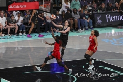 BROOKLYN , NEW YORK— SEPTEMBER 22:  New York Liberty forward Breanna Stewart (30) goes in for the lay up  during the playoff game between New York Liberty and Atlanta Dream at the Barclays Center on September 22, 2024, in Brooklyn, N.Y. (Scotty Rausenberger/A Lot of Sports Talk)