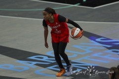 BROOKLYN , NEW YORK— SEPTEMBER 22:   Atlanta Dream guard Jordin Canada (3) brings the ball up court during the playoff game between New York Liberty and Atlanta Dream at the Barclays Center on September 22, 2024, in Brooklyn, N.Y. (Scotty Rausenberger/A Lot of Sports Talk)